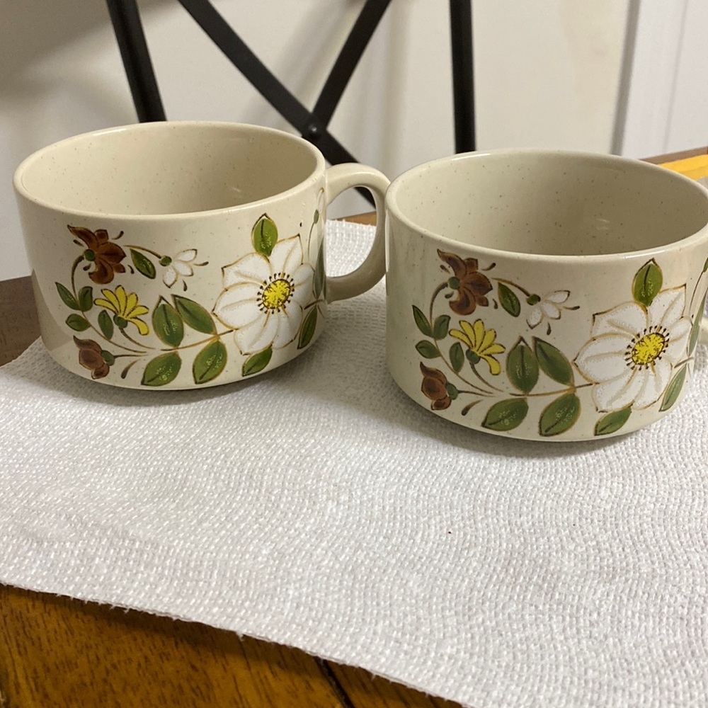 Japan Floral ironstone soup mugs